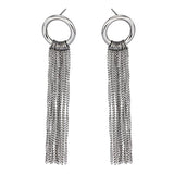 Stainless steel chain earrings with rectangular fasteners used for embossed wear.