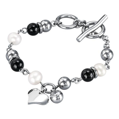 STAINLESS STEEL PEARL ONYX BRACELET