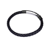 STAINLESS STEEL WITH BLACK LEATHER MAN POWER BRACELET