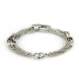 Stainless steel chain bracelet with rectangular fasteners used for embossed wear.