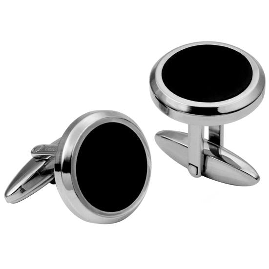 STAINLESS STEEL MAN POWER CUFFLINK ONYX