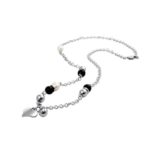 STAINLESS STEEL PEARL ONYX NECKLACE