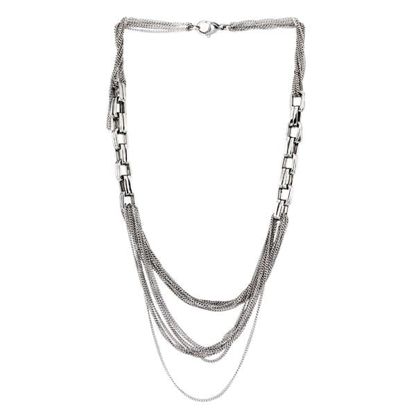 Stainless steel chain necklace with rectangular fasteners used for embossed wear.